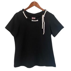 City Hearts Women's Black Short Sleeve‎ T-Shirt Medium Top Braided Rope Detail